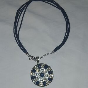Blue and Silver Snowflake Pendant Necklace